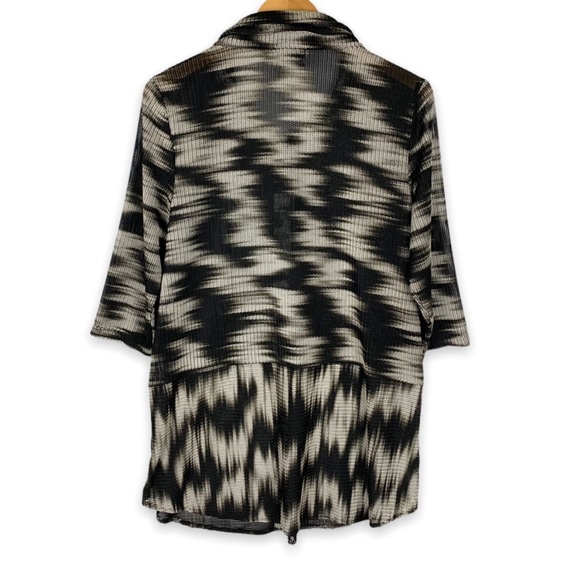 Joseph Ribkoff Black Beige Abstract Wired Collar Semi-Sheer Tunic Jacket Size 8 - Picture 3 of 7